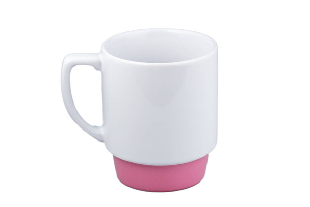 White and pink empty coffee cup drink or coffee mug isolated on white background clipping path. - Fotó, kép