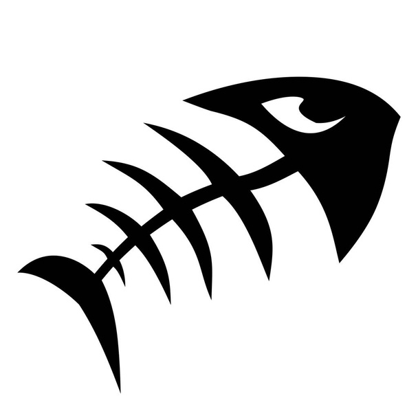 black graphic image of a fish skeleton on a white background, illustration, design - Vettoriali, immagini