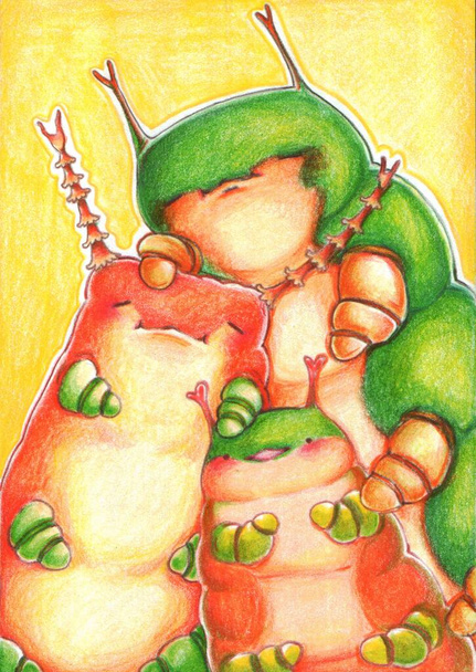 Drawing Illustration Cute Happy Family Cute Caterpillars - Foto, immagini