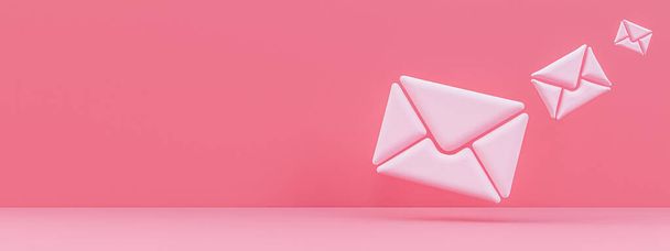 3d mail envelopes icons with pink background, 3D render. - Φωτογραφία, εικόνα