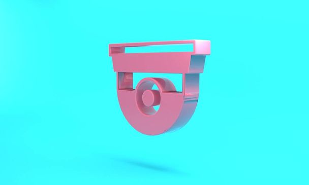 Pink Security camera icon isolated on turquoise blue background. Minimalism concept. 3D render illustration. - Zdjęcie, obraz