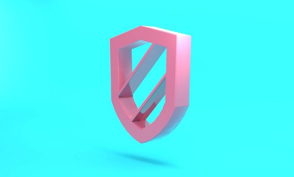 Pink Shield icon isolated on turquoise blue background. Guard sign. Security, safety, protection, privacy concept. Minimalism concept. 3D render illustration. - Foto, Imagen