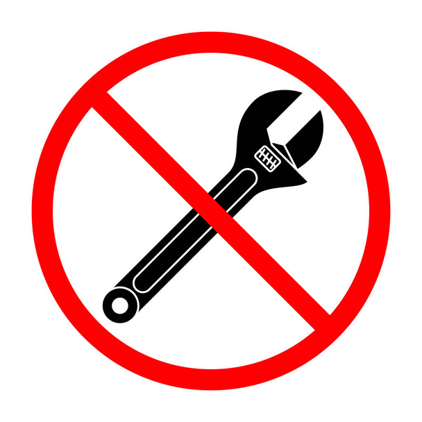 Adjustable spanner ban sign. Wrench is forbidden. Prohibited sign of adjustable spanner. Red prohibition sign. Vector illustration - Vector, Imagen