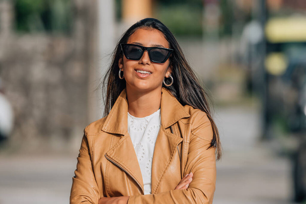 portrait of latina hispanic american girl with sunglasses - Φωτογραφία, εικόνα
