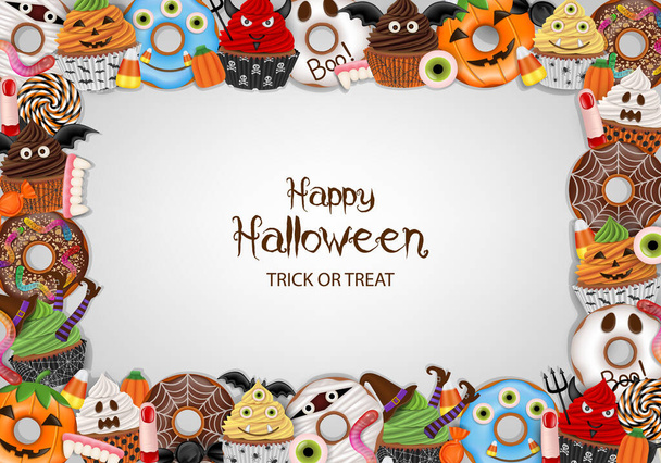 Halloween frame with sweets. halloween background with cakes and candies - Vektor, Bild