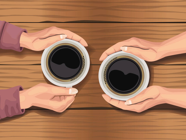 hands with coffee cups scene - Vector, imagen