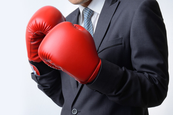 businessman with boxing glove ready to fight with problem, busin - Foto, Bild