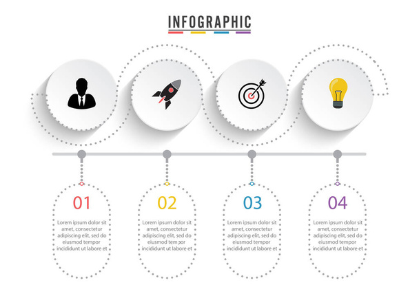 Infografikai tervezési vektor és marketing ikonok használható munkafolyamat elrendezés, diagram, éves jelentés, web design. Üzleti koncepció 4 lehetőséggel, lépéssel vagy folyamattal.  - Vektor, kép