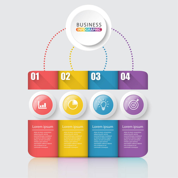 infographic element vector with 4 options, can be used for step, workflow, diagram, banner, process, business presentation template, web design, price list, timeline, report. - Vetor, Imagem