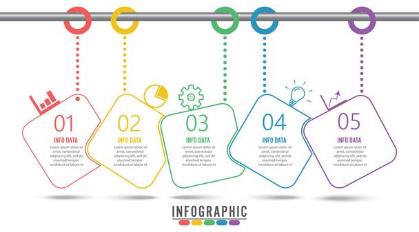 Timeline infografica modello di progettazione con 5 opzioni, diagramma di processo, vettoriale eps10 illustrazione. - Vettoriali, immagini