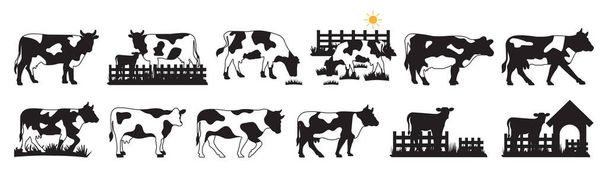 Cow line art icon set design template vector illustration - Vector, Image