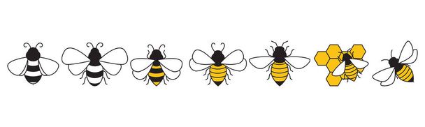 Bee line art icon set design template vector illustration - Vecteur, image