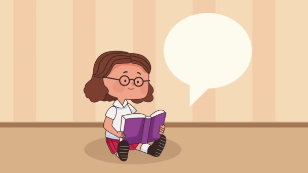 little school girl reading book ,4k video animated - Imágenes, Vídeo