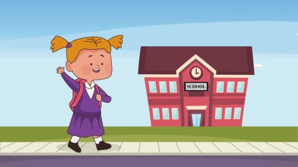 маленькая блондинка школьный персонаж, 4k видео анимации - Кадры, видео