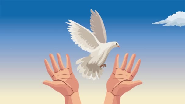 internationale vredesdag animatie met duif vliegen, 4k video geanimeerd - Video