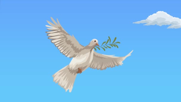 internationale vredesdag animatie met duif vliegen, 4k video geanimeerd - Video