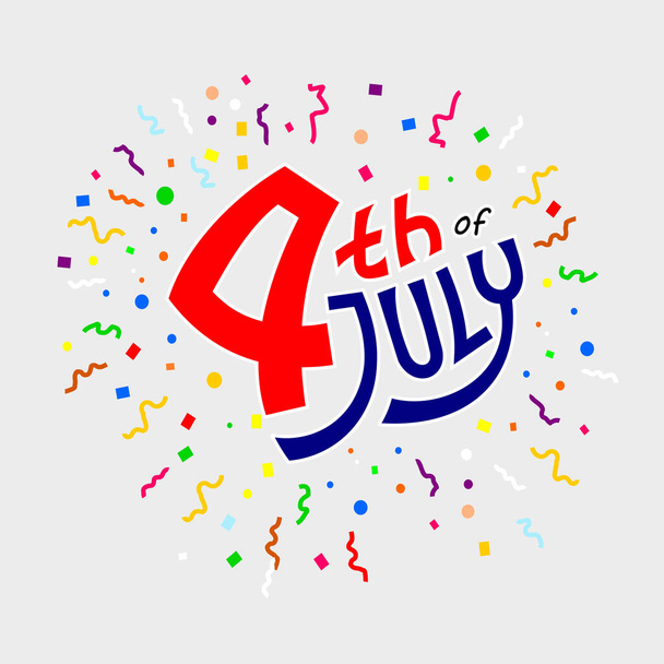 A 4th of July banner with fun confetti on the sides on gray background - Вектор,изображение