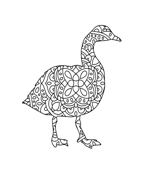 An isolated illustration of a goose with floral patterns on a white background - adult coloring page concept - Vector, Imagen