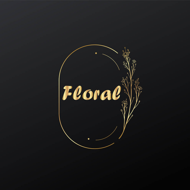 A vector of a golden flower with oval lines on a black background with the text Floral - Vektor, Bild
