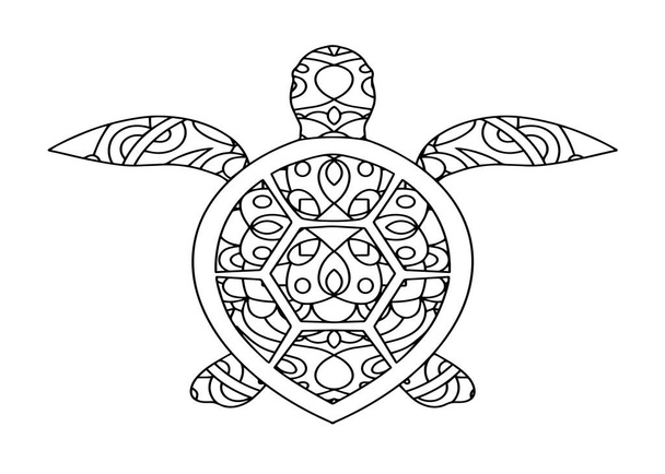 An isolated illustration of a turtle with floral patterns on a white background - adult coloring page concept - Vektör, Görsel