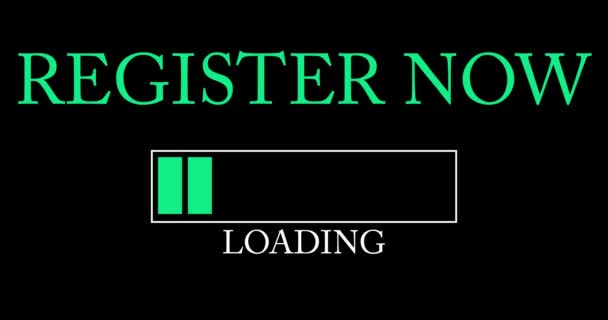Register Now text with Loading, Downloading, Uploading Bar Indicator. Download, Upload on computer screen. - Video