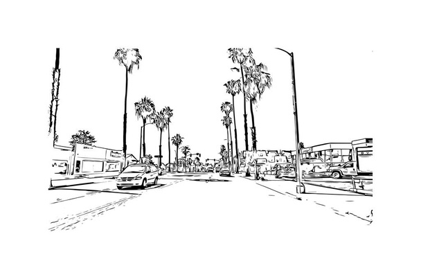 Print Building view with landmark of Oceanside is a coastal city in California. Hand drawn sketch illustration in vector. - Vettoriali, immagini