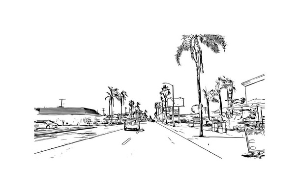 Print Building view with landmark of Oceanside is a coastal city in California. Hand drawn sketch illustration in vector. - Vektori, kuva