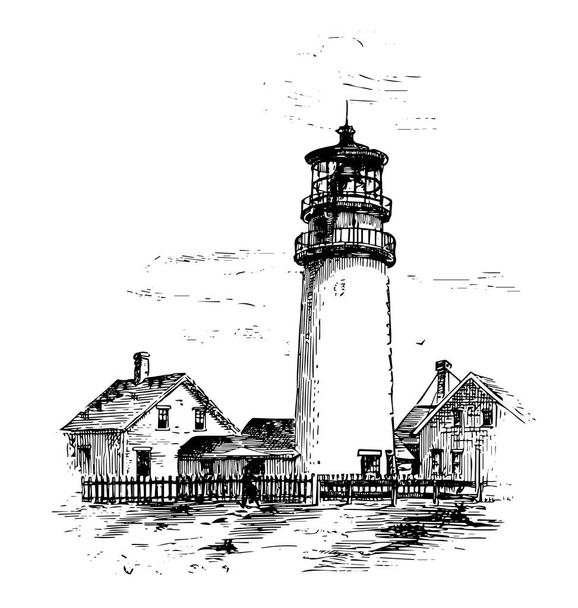 ヴィンテージ灯台シーンインクエッチング - ベクター画像