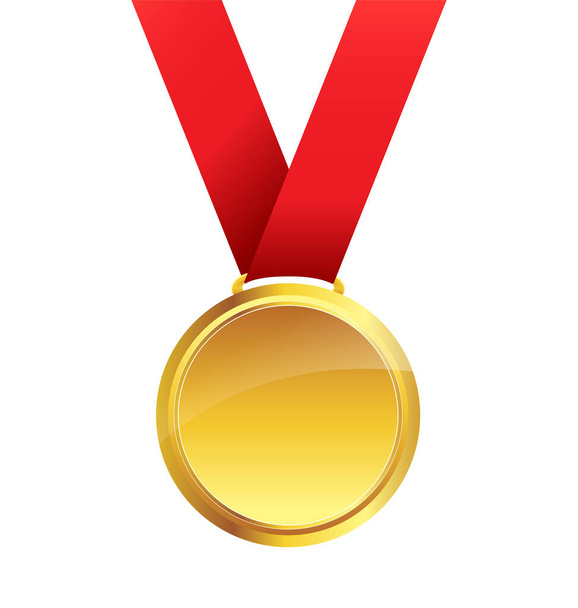 απλό κομψό χρυσό μετάλλιο με κορδέλα - Διάνυσμα, εικόνα