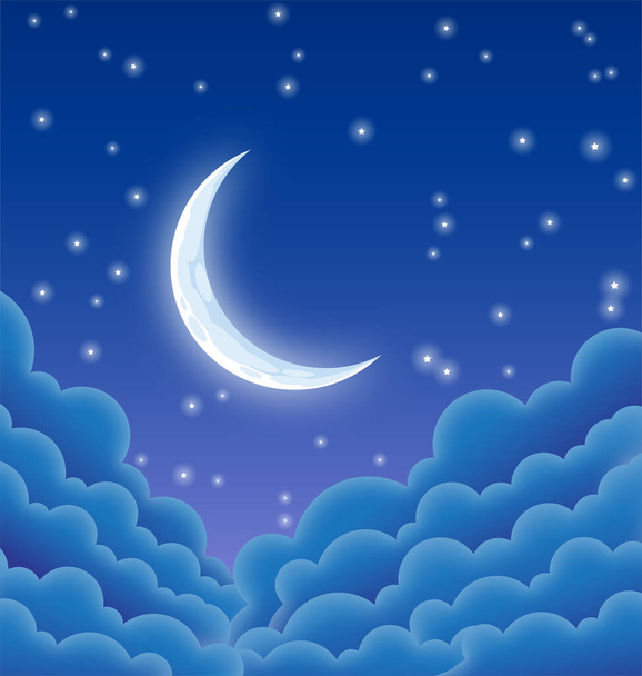 starry blue crescent moonlit night - Вектор, зображення