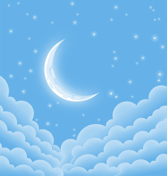 měkká modrá hvězdná měsíční noc - Vektor, obrázek