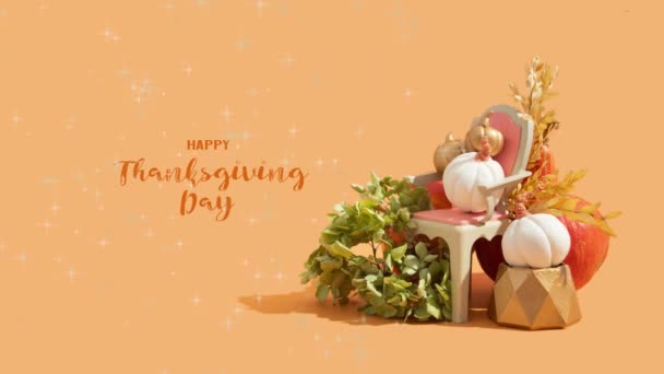 Happy Thanksgiving Day greeting video 4k with autumn composition from decorative pumpkins. High quality 4k footage - Séquence, vidéo