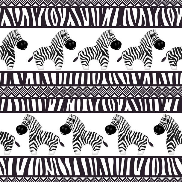 African seamless patterns with cute zebra and zebra skin. - Vector, Image