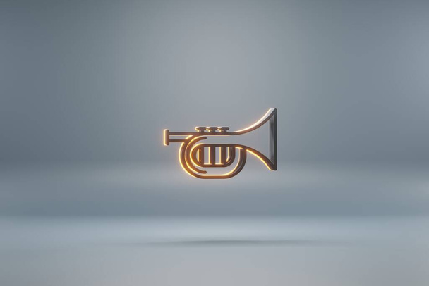 Όμορφο μαύρο Inclined Saxofon με κίτρινο φως εικονίδια σύμβολο σε μπλε φόντο. 3D απεικόνιση. Σχέδιο φόντου για σχεδιασμό. - Φωτογραφία, εικόνα