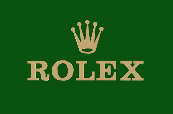 Gold Rolex logo - 3d illustration front view - Foto, immagini