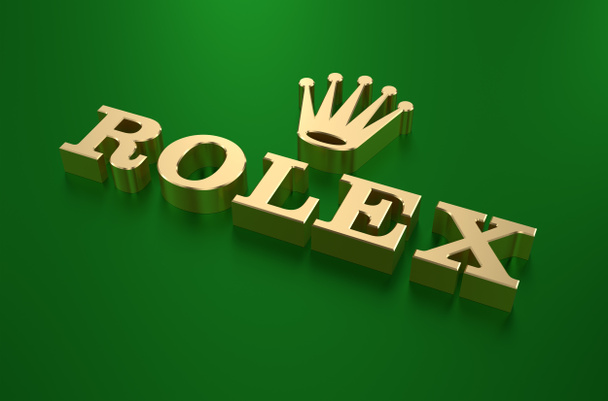 Gold Rolex logo - 3d illustration isometric view - Zdjęcie, obraz