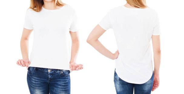 donna in t-shirt isolata su sfondo bianco davanti dietro - Foto, immagini