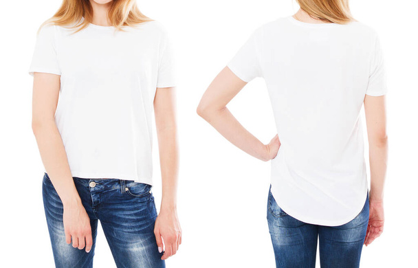 白い背景に隔離されたTシャツの女性Tシャツセット - 写真・画像