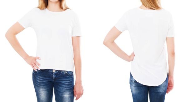 frente para trás visualizações t-shirt isolado no fundo branco, t-shirt colagem ou conjunto, camisa menina - Foto, Imagem