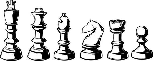 Chess set game pieces line drawing 3d Royalty Free Vector