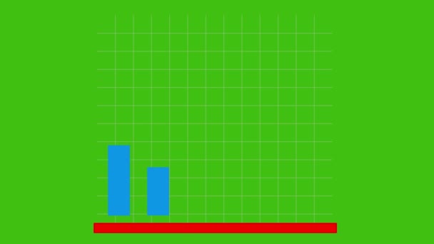 Animation of a statistical bar graph with a black arrow, with variations of ups and downs, on a green chroma key background - Materiał filmowy, wideo