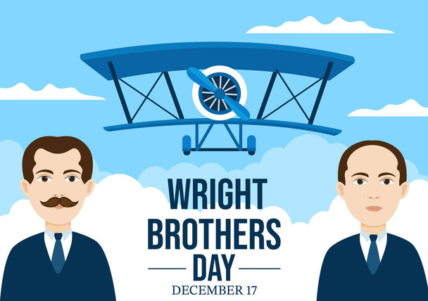 Wright Brothers Day on December 17th Template Hand Drawn Γελοιογραφία Εικονογράφηση της πρώτης επιτυχημένης πτήσης σε ένα μηχανικά προωθούμενο αεροπλάνο - Διάνυσμα, εικόνα