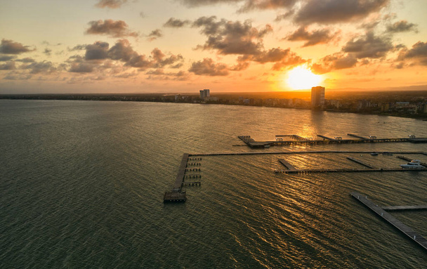 Beautiful sunset in the bay of Tucacas, Falcon - Venezuela. Aerial Panoramic view. - Photo, Image