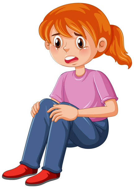 Sad girl crying cartoon character illustration - Vettoriali, immagini
