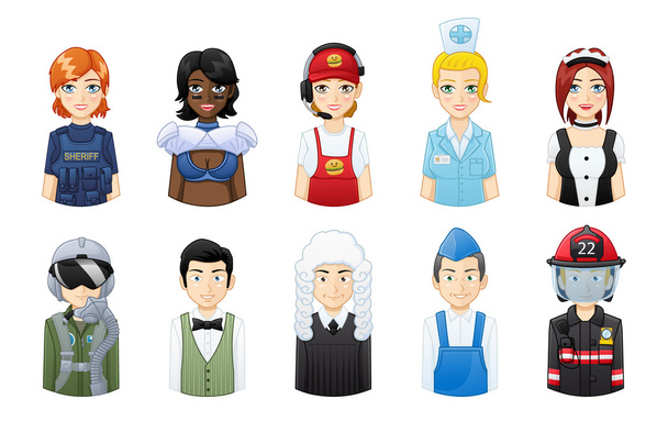Various professions Avatars - Vector, Image