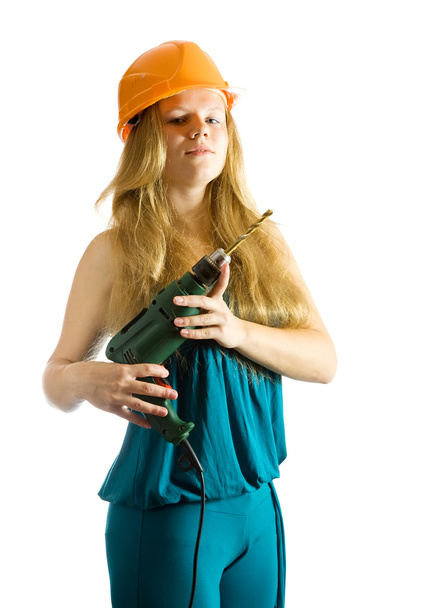 Girl with drill - Фото, изображение