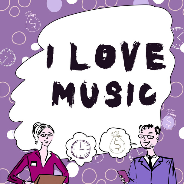 Inspiration showing sign I Love Music, Concept meaning Having affection for good sounds lyric singers musicians Speech Bubble Sheet With Crumpled Papers, Magnifying Glass And Coffee Cup. - Photo, Image