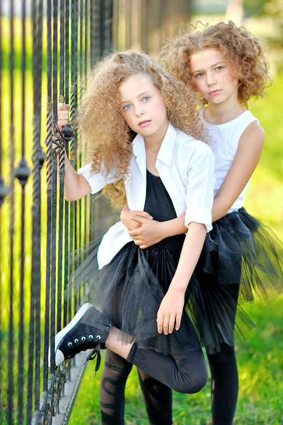 portrait of a two  beautiful fashion little girl - Fotoğraf, Görsel