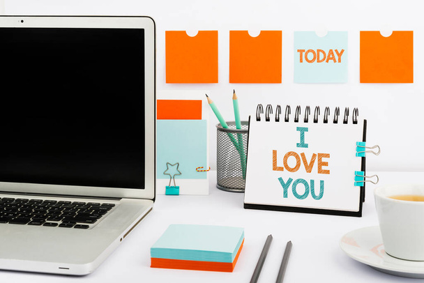 Schreiben von Anzeigetexten I Love You, Business Überblick Romantische Gefühle für jemanden ausdrücken Positive Emotionen - Foto, Bild