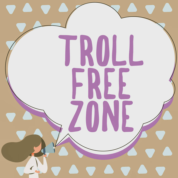 Концептуальний підпис Troll Free Zone, Концептуальна фотографічна мережа Соціальна мережа, де толерантність і хороша поведінка є політикою Businessman Pointing Розумна система інтернет-комп'ютерів - Фото, зображення